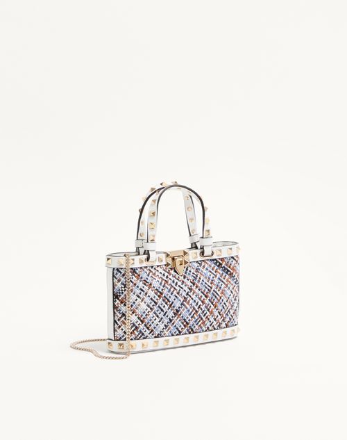 Valentino Garavani - Valentino Garavani Rockstud Mini Shopping Bag In Woven Fabric. - White/multicolor - Woman - Totes